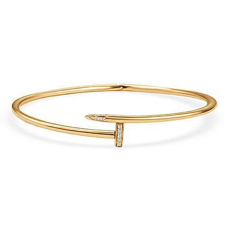 Luxuriant Lab Grown Diamond (SI-GH) Full Bangle (Size 7) in 18K Vermeil Yellow Gold Plated Sterling Silver 0.20 Ct, Silver Wt. 11.86 Gms.