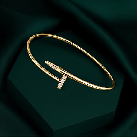 Luxuriant Lab Grown Diamond (SI-GH) Full Bangle (Size 7) in 18K Vermeil Yellow Gold Plated Sterling Silver 0.20 Ct, Silver Wt. 11.86 Gms.