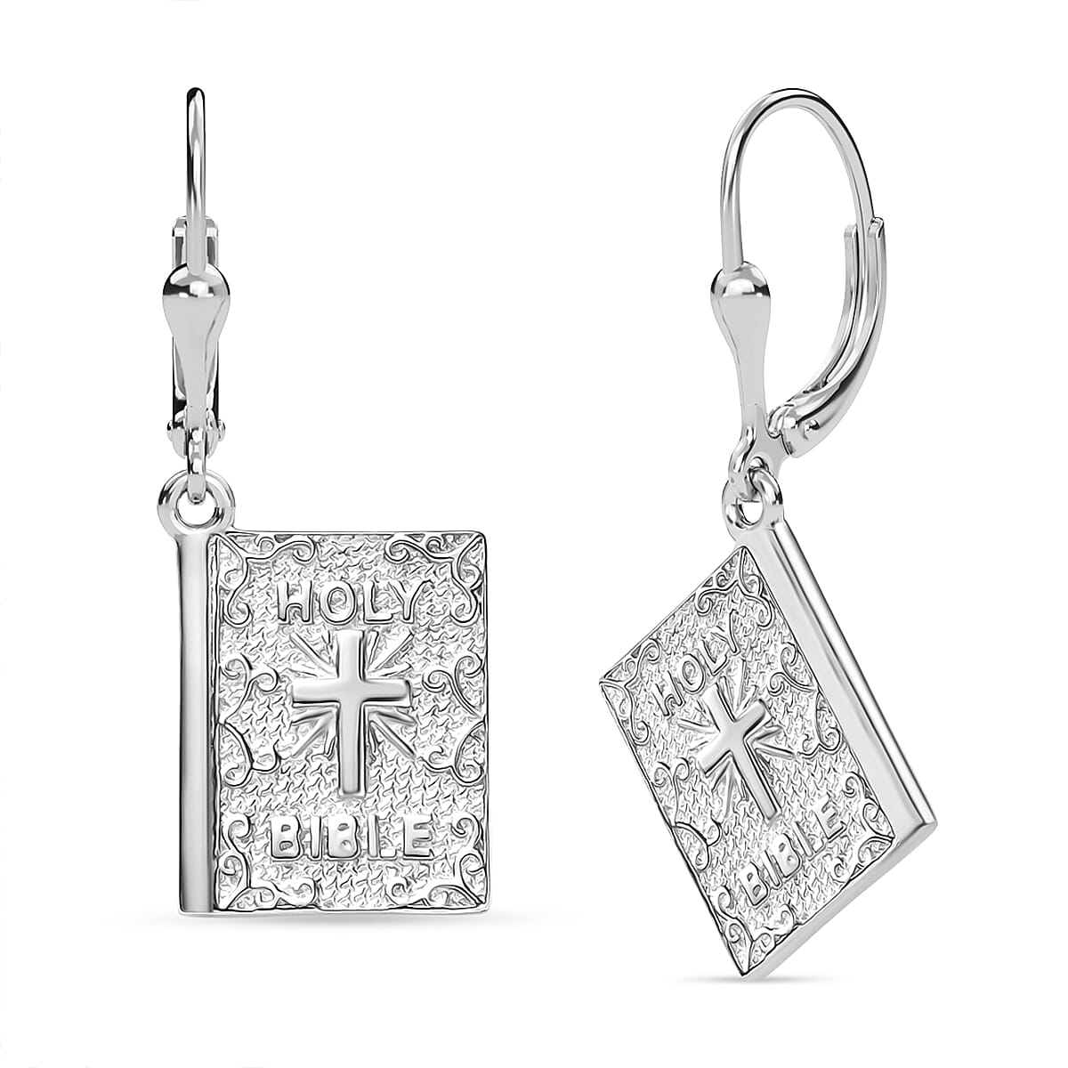 D'Joy Bible Earring with Lever Back in Yellow Gold Plated & Rhodium Overlay Sterling Silver