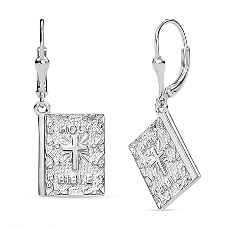 D'Joy Holy Bible Earring with Lever Back in Rhodium Overlay and Gold Plated Sterling Silver