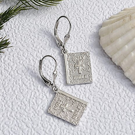 D'Joy Bible Earring with Lever Back in Yellow Gold Plated & Rhodium Overlay Sterling Silver