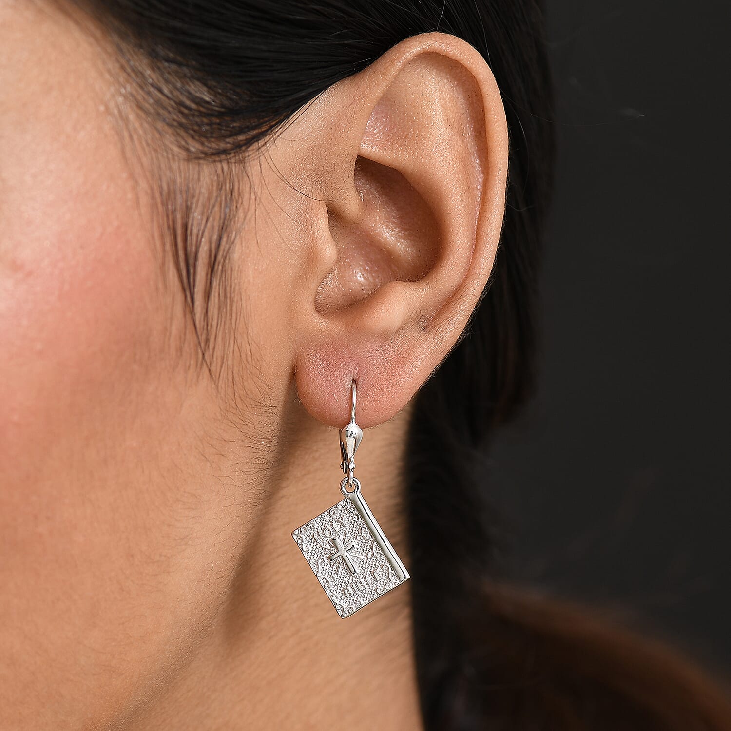 D'Joy Bible Earring with Lever Back in Yellow Gold Plated & Rhodium Overlay Sterling Silver