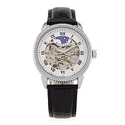 Majesty Automatic Mechanical Movement 3ATM Water Resistant White Hollow Hydraulic Dial Watch with Black Leather Strap