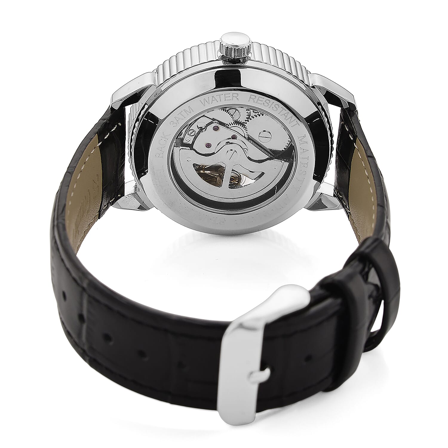 Majesty Automatic Mechanical Movement 3ATM Water Resistant Black Hollow Hydraulic Dial Watch with Black Leather Strap