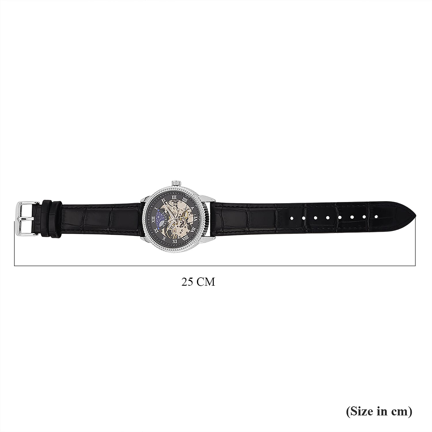 Majesty Automatic Mechanical Movement 3ATM Water Resistant Black Hollow Hydraulic Dial Watch with Black Leather Strap