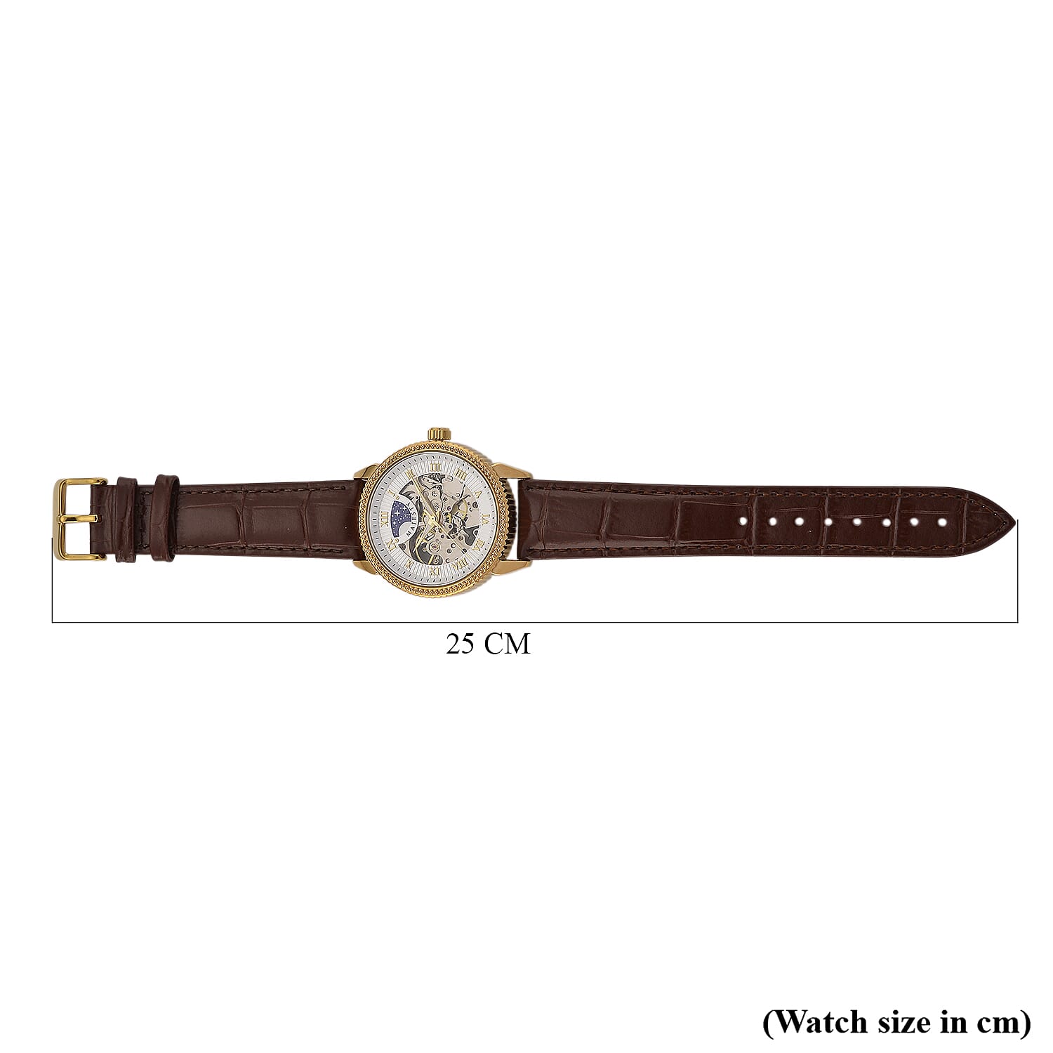 Majesty Automatic Mechanical Movement 3ATM Water Resistant White Hollow Hydraulic Dial Watch with Brown Leather Strap