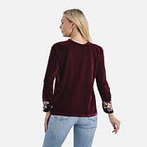 LA MAREY Velvet Embroidered Top (Size M) - Burgundy