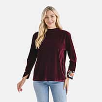 LA MAREY Velvet Embroidered Top (Size L) - Burgundy