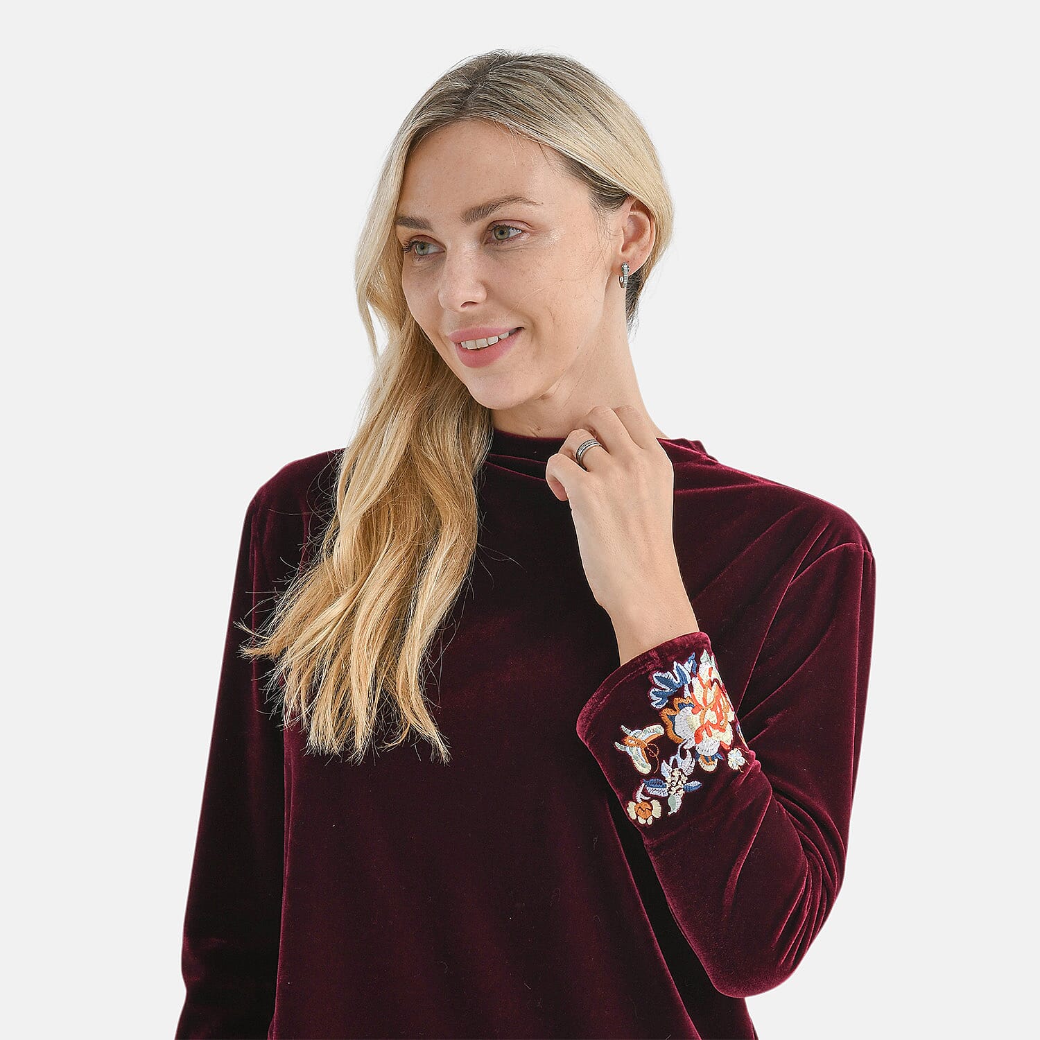 La Marey Embroidery Top (Size - Large) - Burgundy & Burgundy