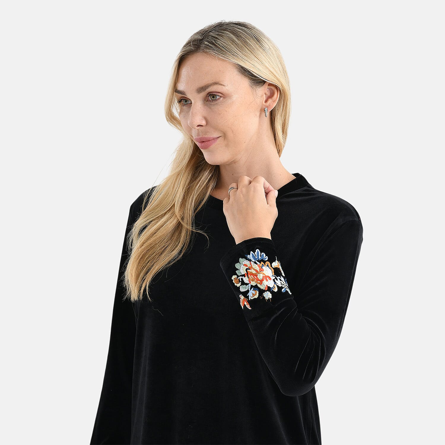 La Marey Embroidery Top (Size - Medium) - Black & Burgundy