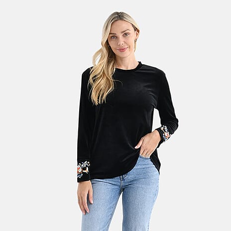 La Marey Embroidery Top (Size - Large) - Black & Burgundy