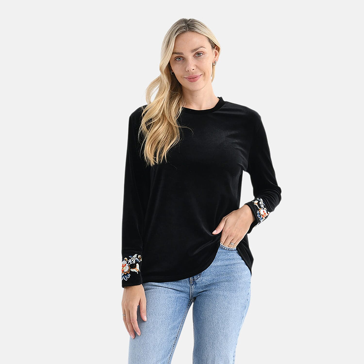 La Marey Embroidery Top (Size - XL) - Black & Burgundy