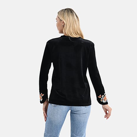 LA MAREY Velvet Embroidered Top (Size XL) - Black