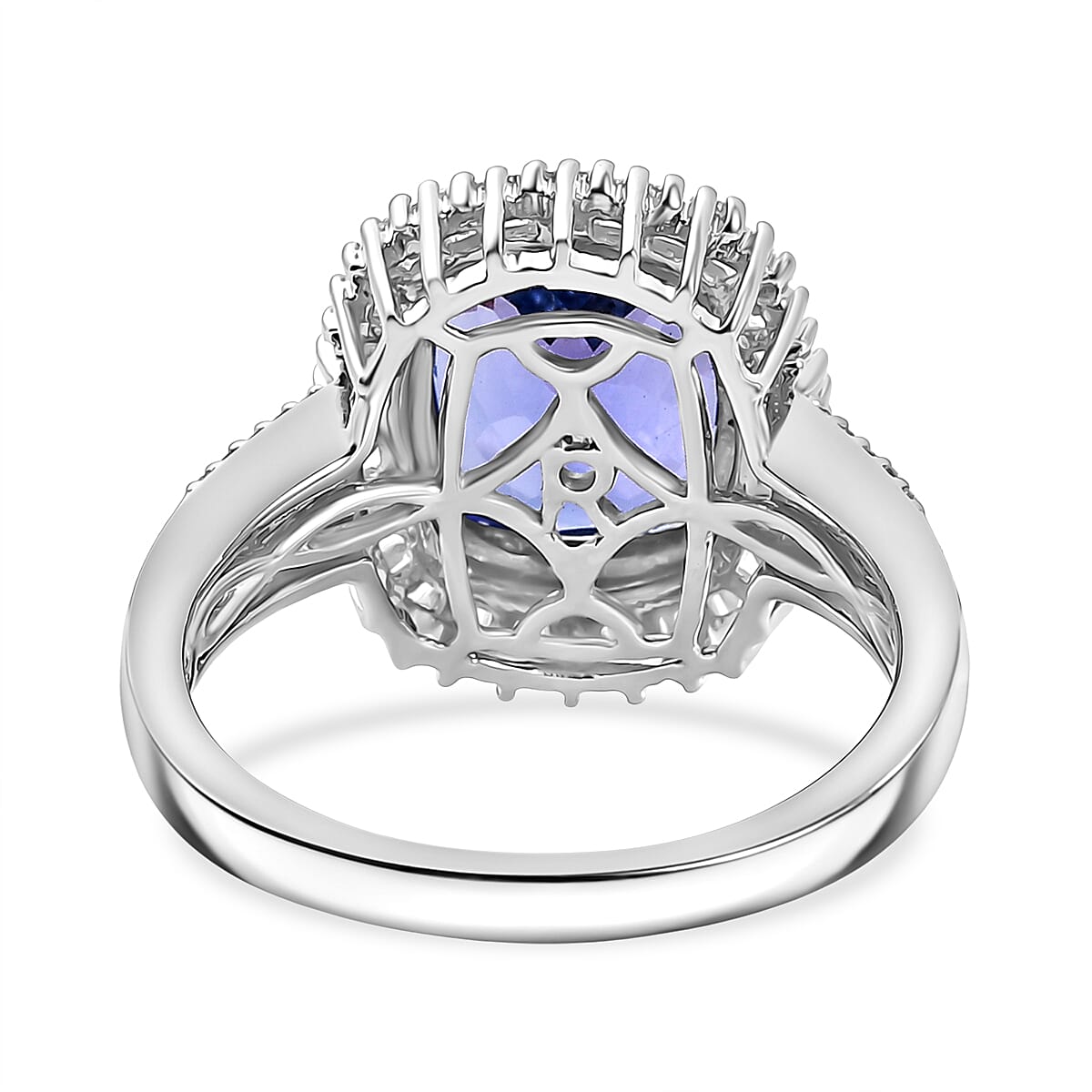 Rhapsody 950 Platinum Cushion Cut AAAA Tanzanite & Natural Diamond (VS-EF) Ring 4.98 Ct, Platinum Wt. 7.15 Gms.