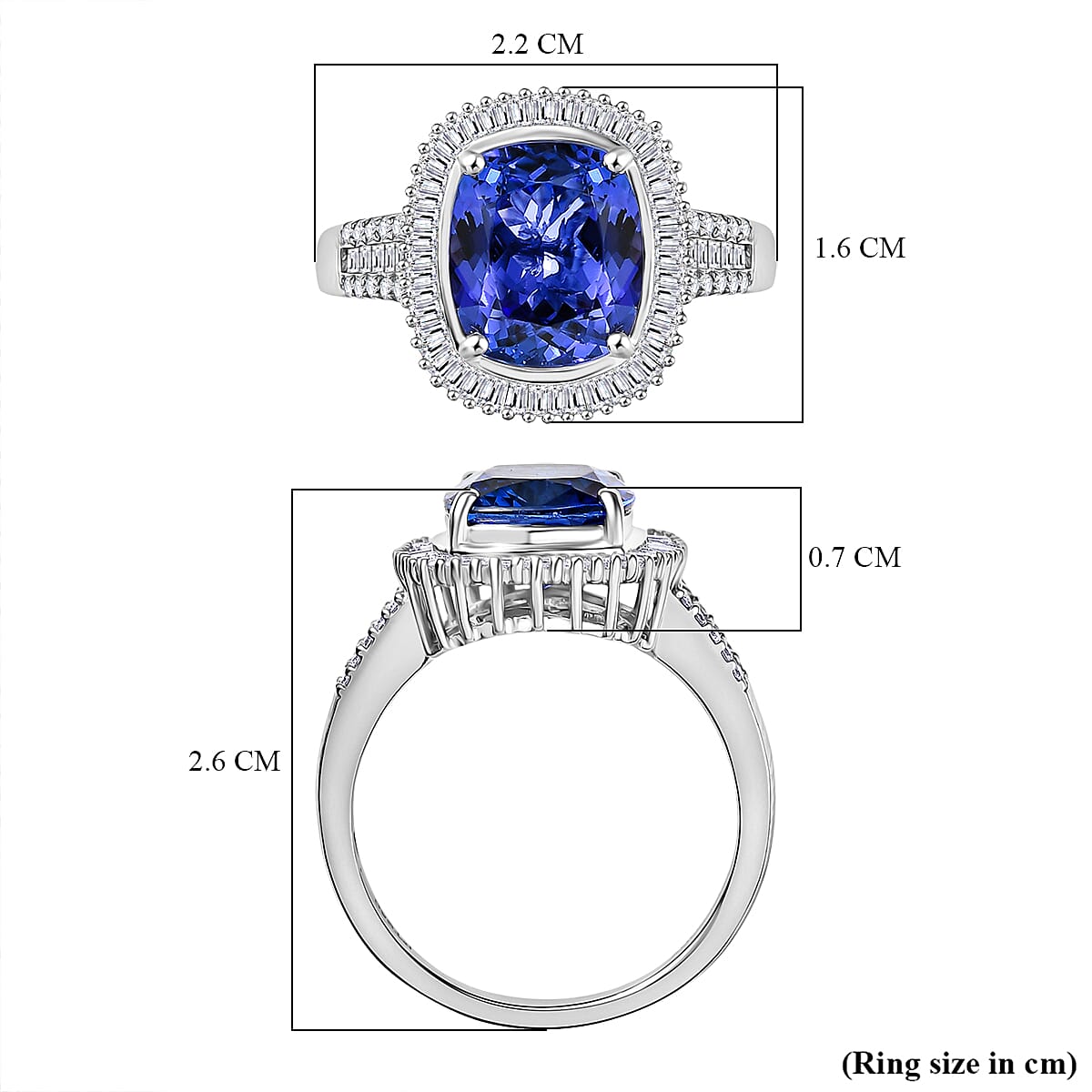 Rhapsody 950 Platinum Cushion Cut AAAA Tanzanite & Natural Diamond (VS-EF) Ring 4.98 Ct, Platinum Wt. 7.15 Gms.