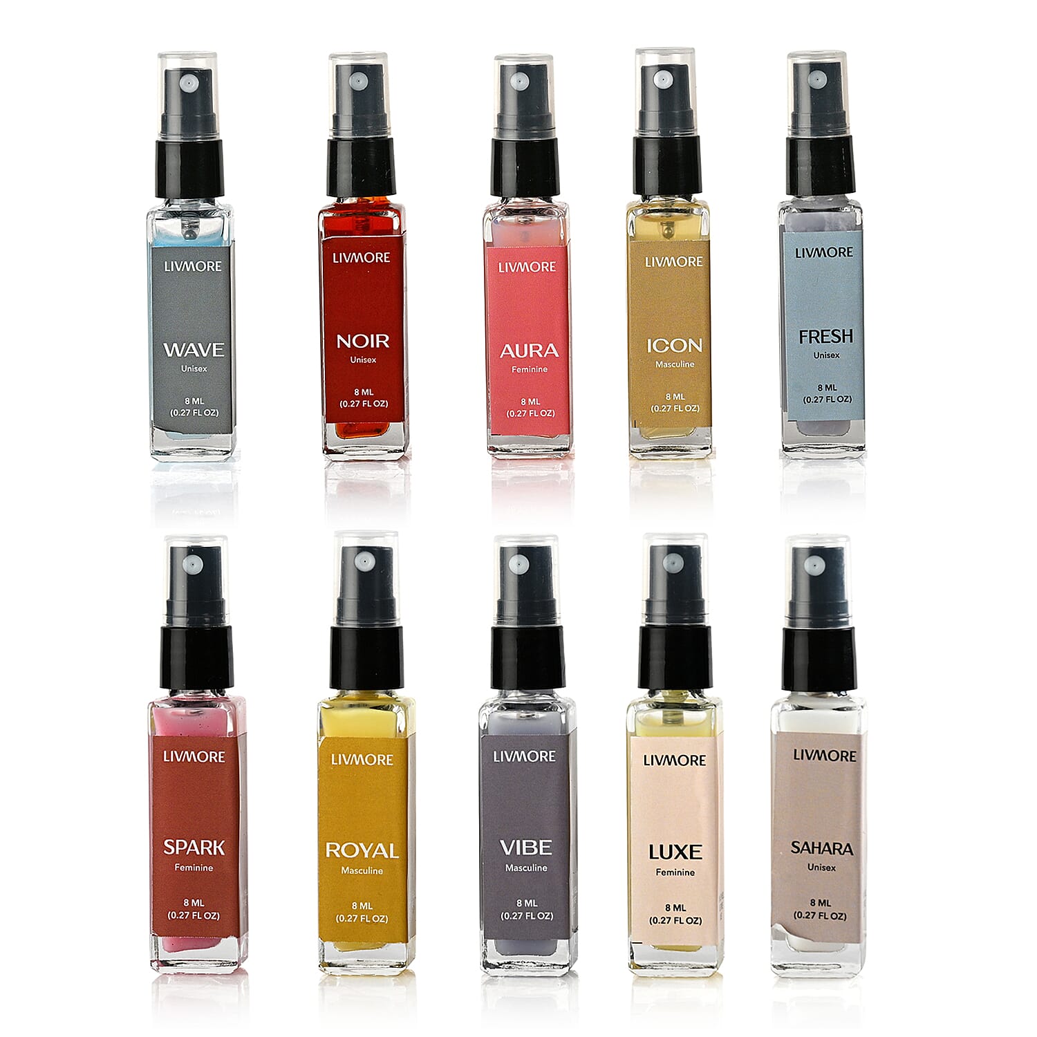 LIVMORE Set of 10  Unisex Perfumes  - 10 x 8ML
