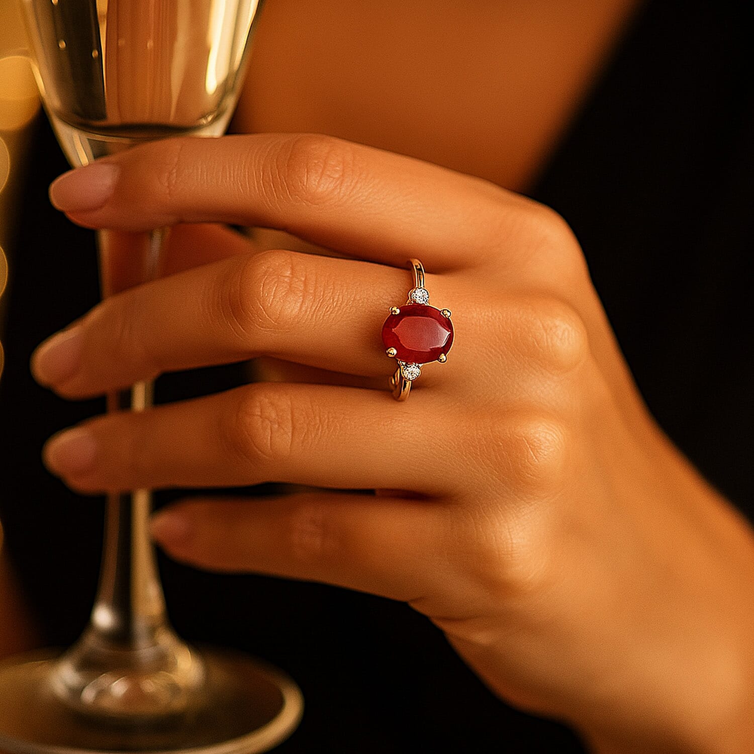 9K Yellow Gold AA African Ruby & Lab Grown Diamond (SI-GH) Ring 4.21 Ct.