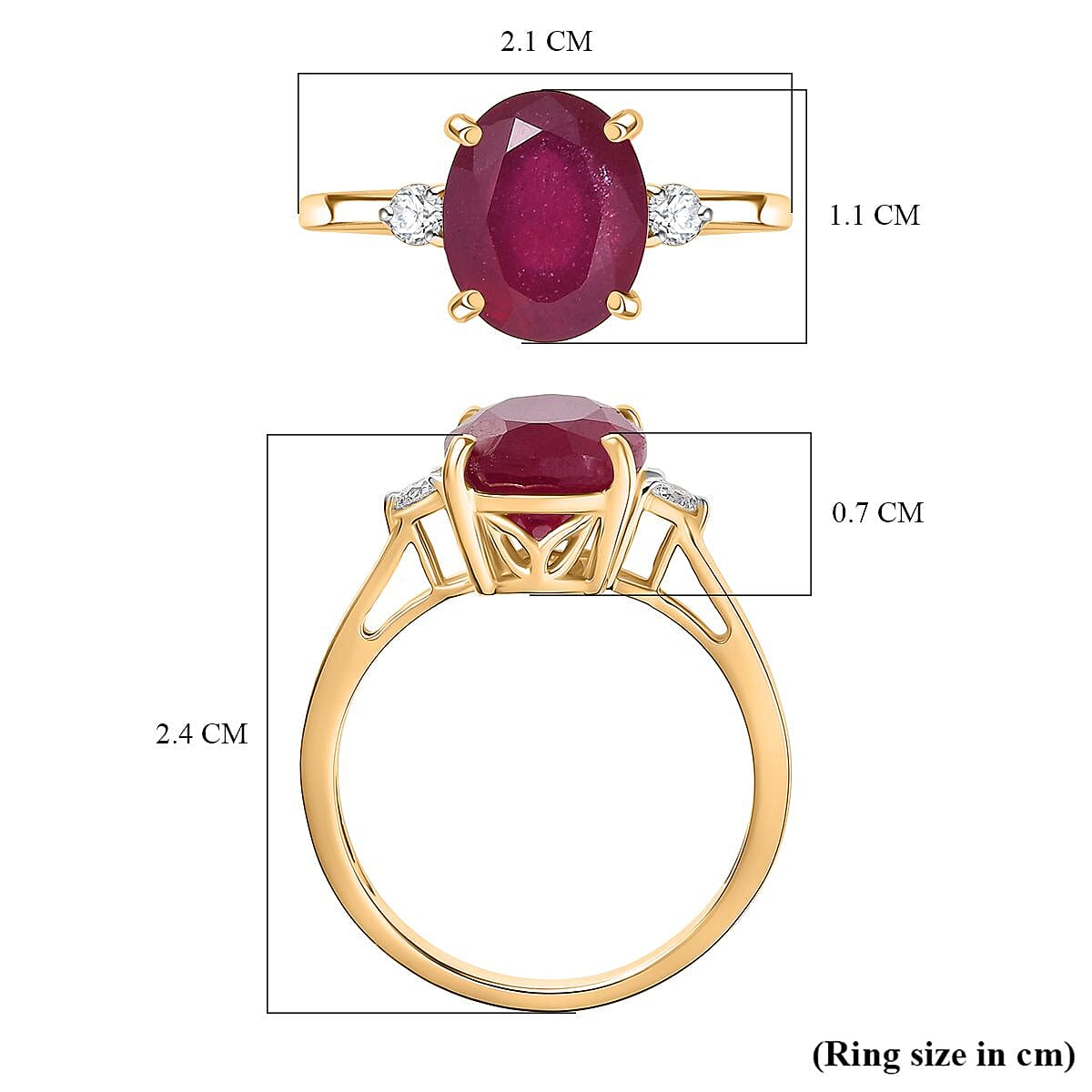9K Yellow Gold AA African Ruby & Lab Grown Diamond (SI-GH) Ring 4.21 Ct.
