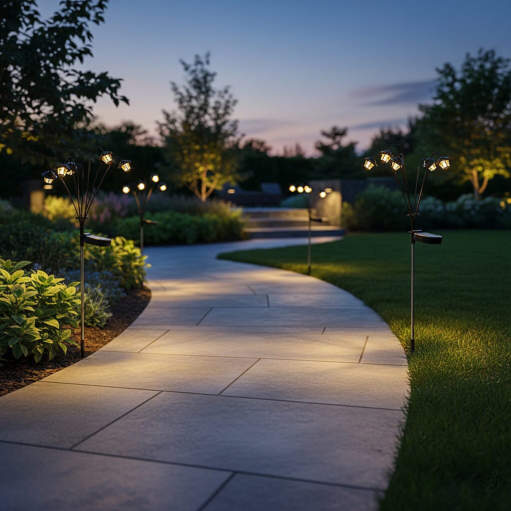 Set of 2 Solar Firefly Garden Lights - Warm White LED Starburst Swaying Lights (64cm), 8 Modes Waterproof Outdoor Path & Patio Decoration - Black