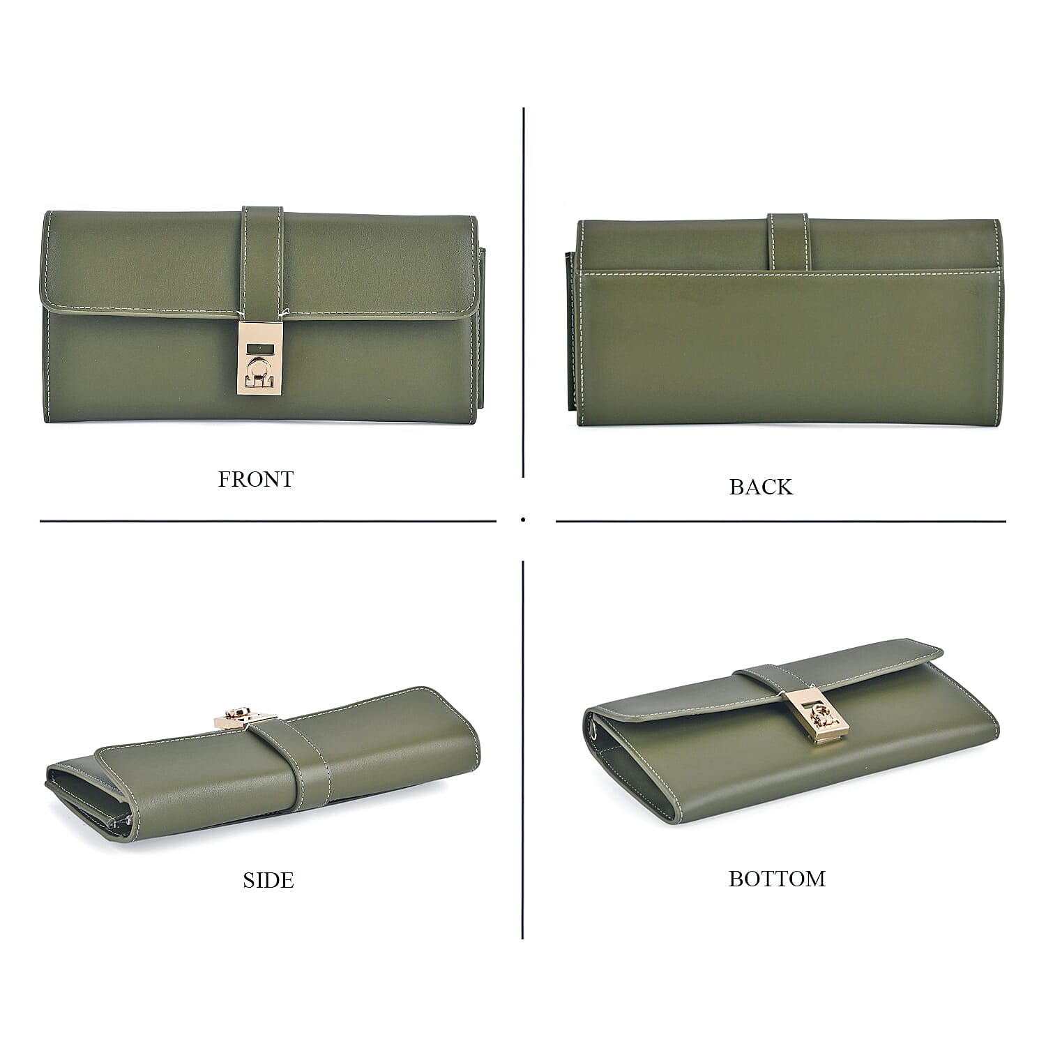 Genuine Leather RFID Blocking Travel Clutch with Chain Strap - Olive Green