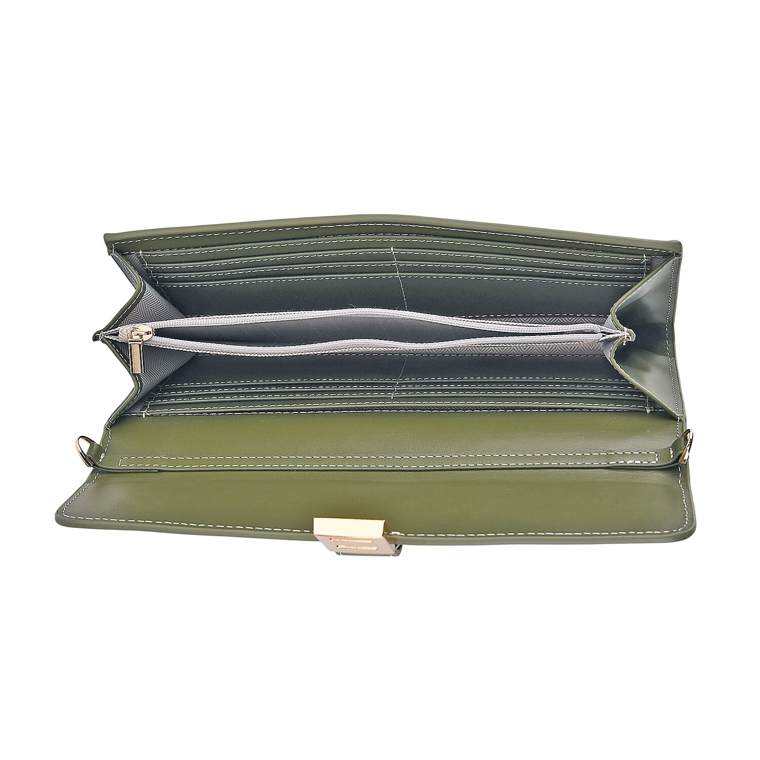 Genuine Leather RFID Blocking Travel Clutch with Chain Strap - Olive Green