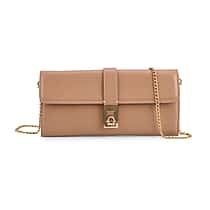 Genuine Leather RFID Blocking Travel Clutch with Chain Strap - Nude Brown
