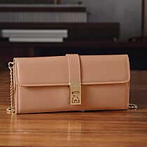 Genuine Leather RFID Blocking Travel Clutch with Chain Strap - Nude Brown