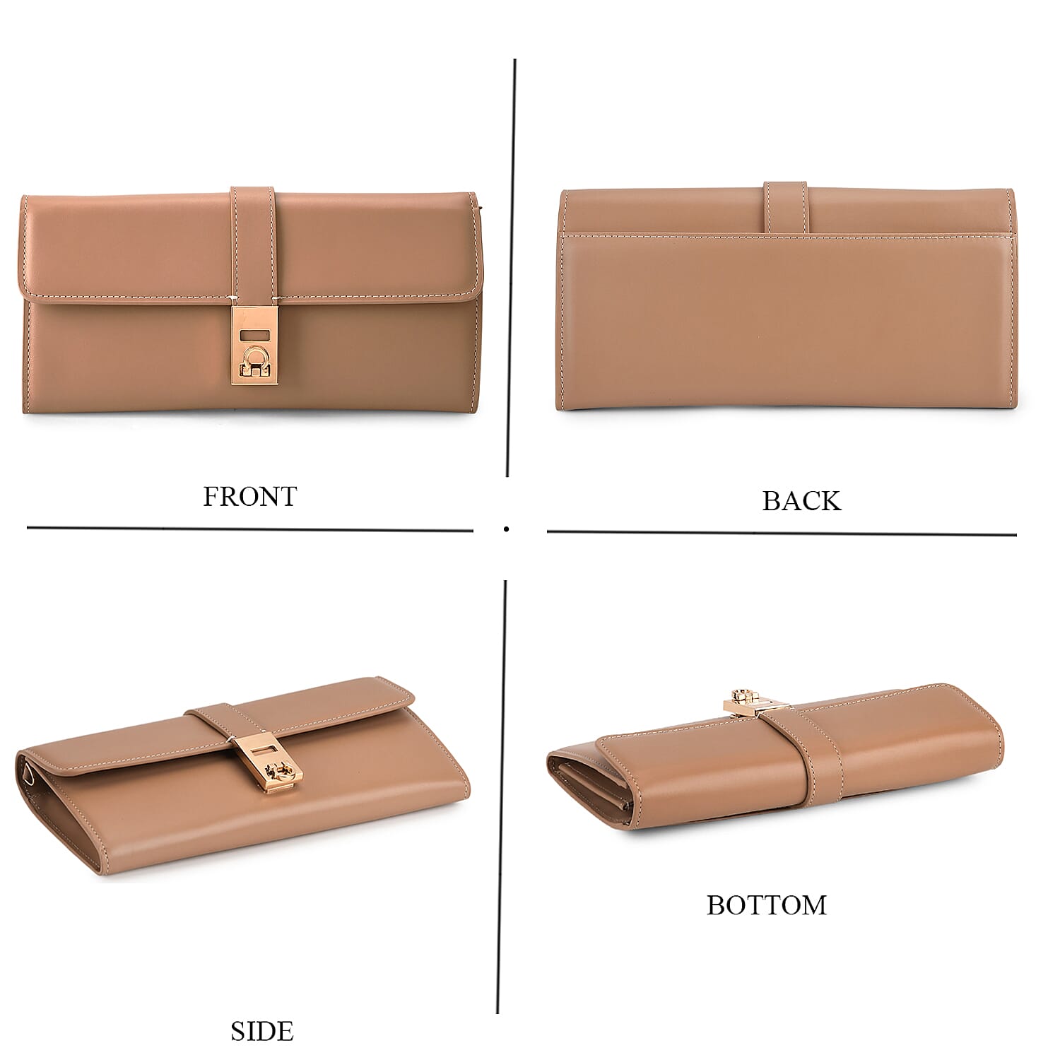 Genuine Leather RFID Blocking Travel Clutch with Chain Strap - Nude Brown