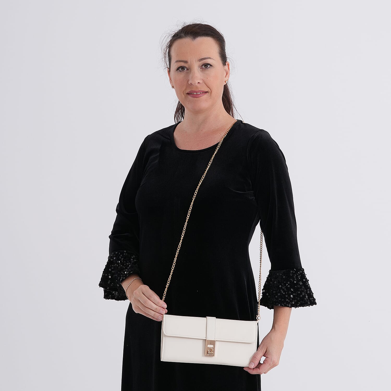 Genuine Leather RFID Blocking Travel Clutch with Chain Strap - White