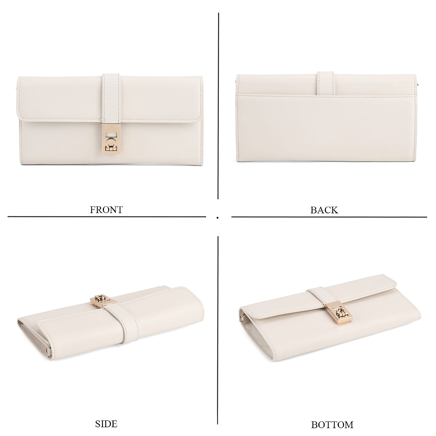 Genuine Leather RFID Blocking Travel Clutch with Chain Strap - White