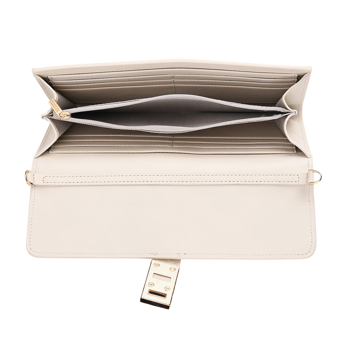 Genuine Leather RFID Blocking Travel Clutch with Chain Strap - White