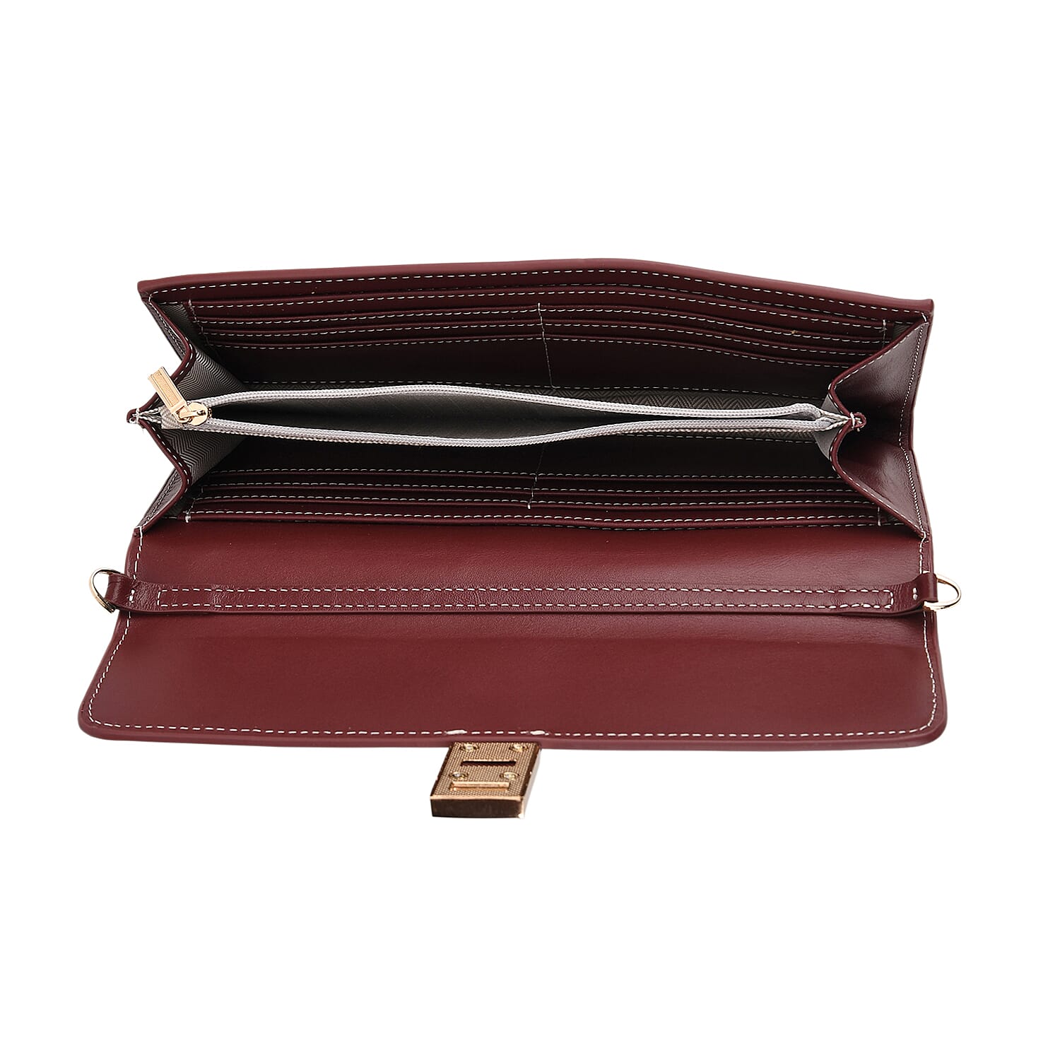 Genuine Leather RFID Blocking Travel Clutch with Chain Strap - Burgundy