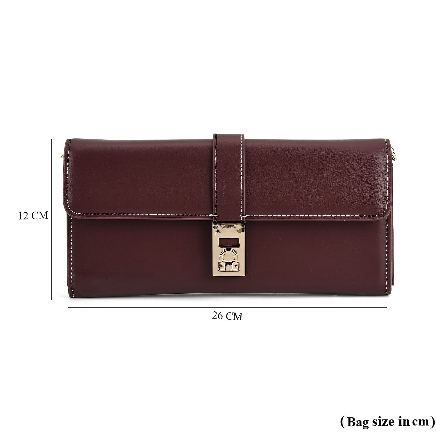 Genuine Leather RFID Blocking Travel Clutch with Chain Strap - Burgundy