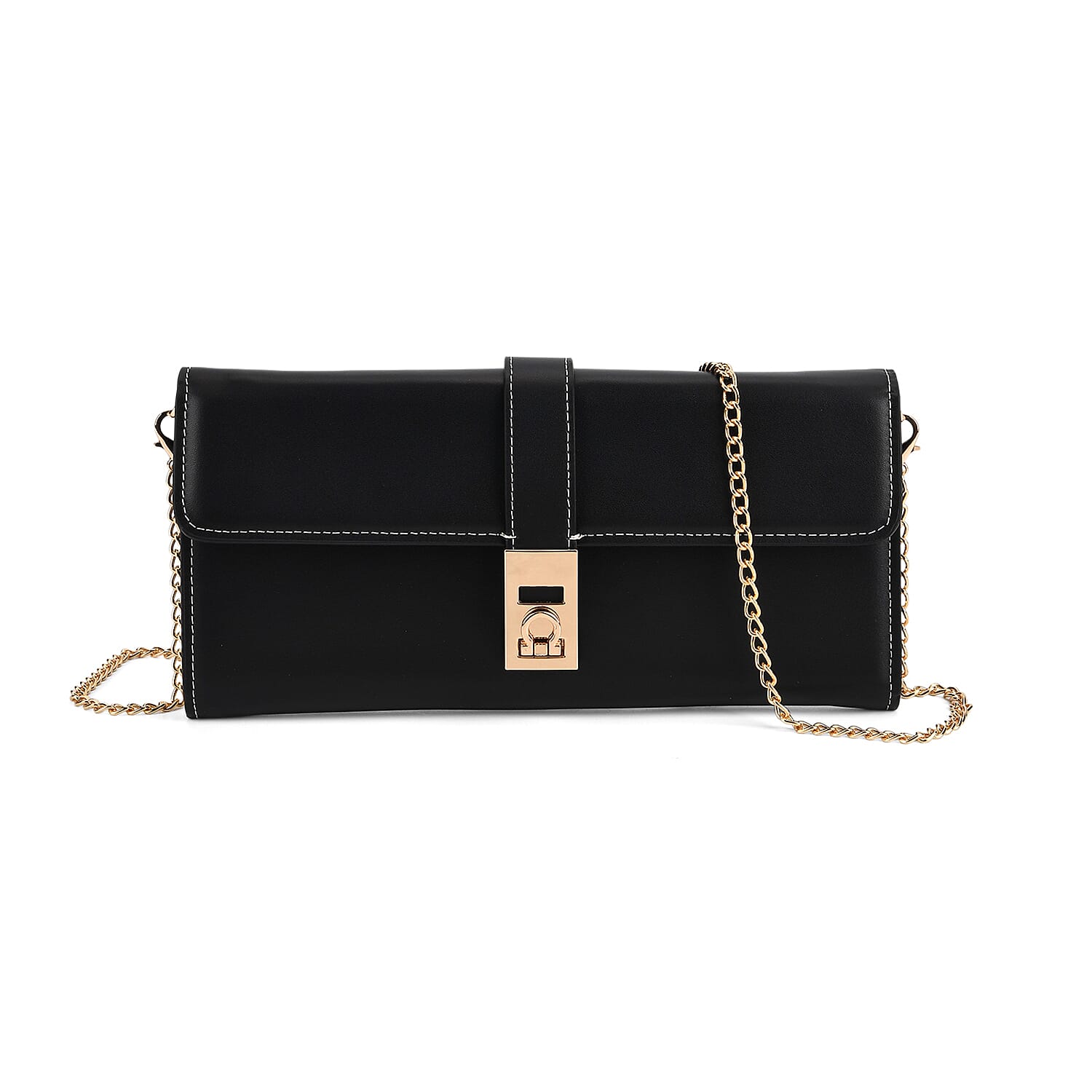 Genuine Leather RFID Blocking Travel Clutch with Chain Strap - Black