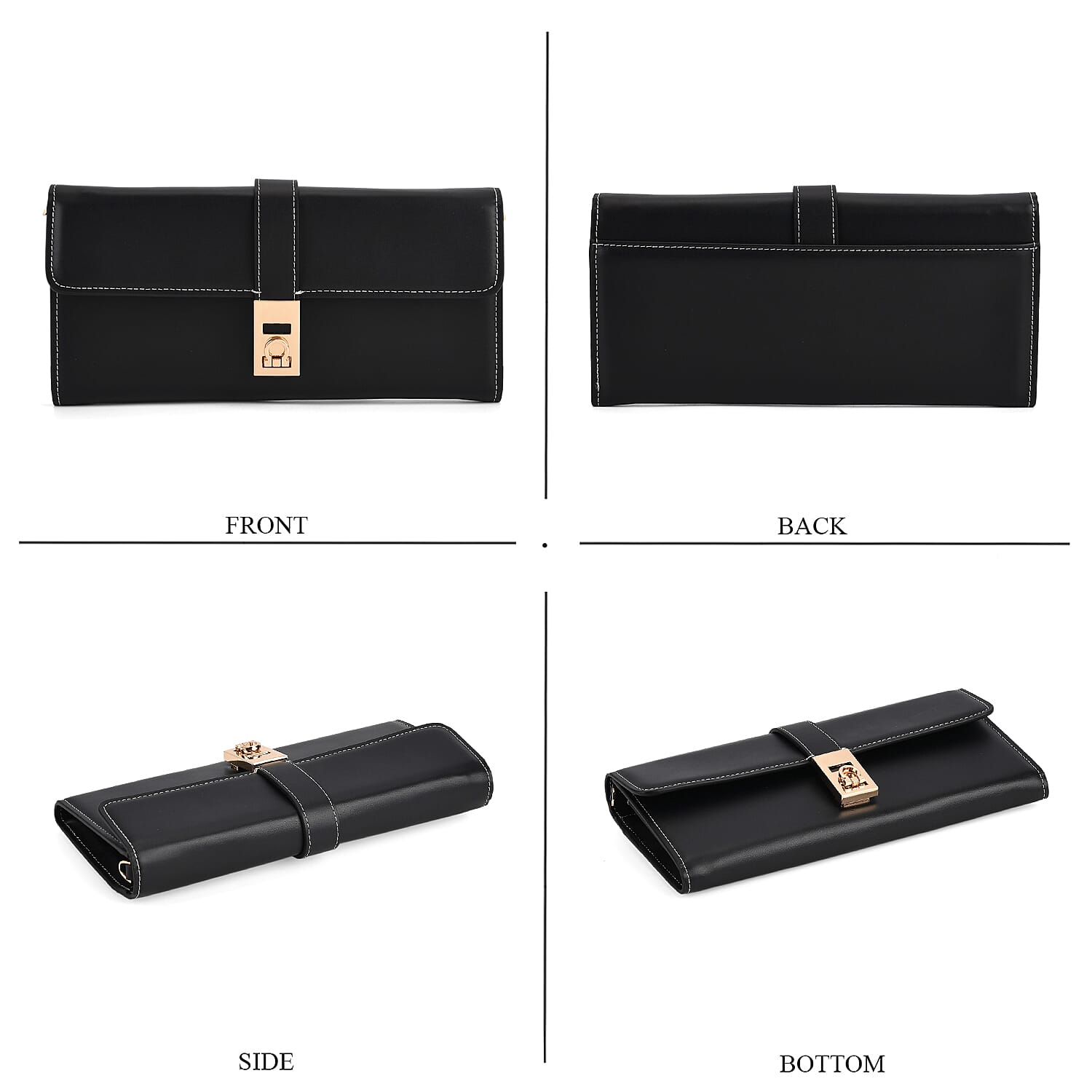 Genuine Leather RFID Blocking Travel Clutch with Chain Strap - Black