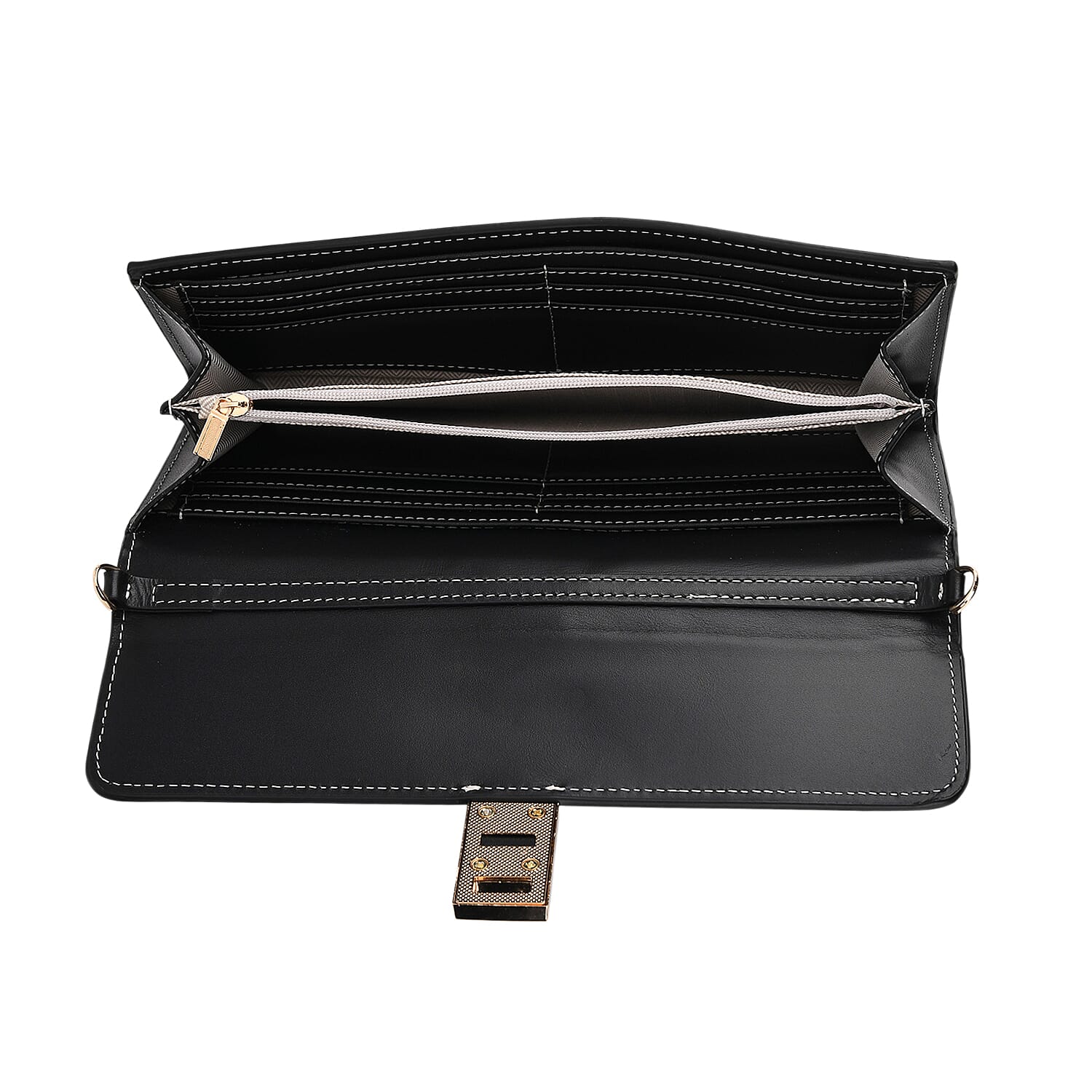 Genuine Leather RFID Blocking Travel Clutch with Chain Strap - Black
