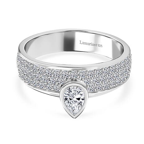 Luxuriant Lab Grown Diamond Halo Ring in Rhodium Overlay Sterling Silver 1.00 Ct.