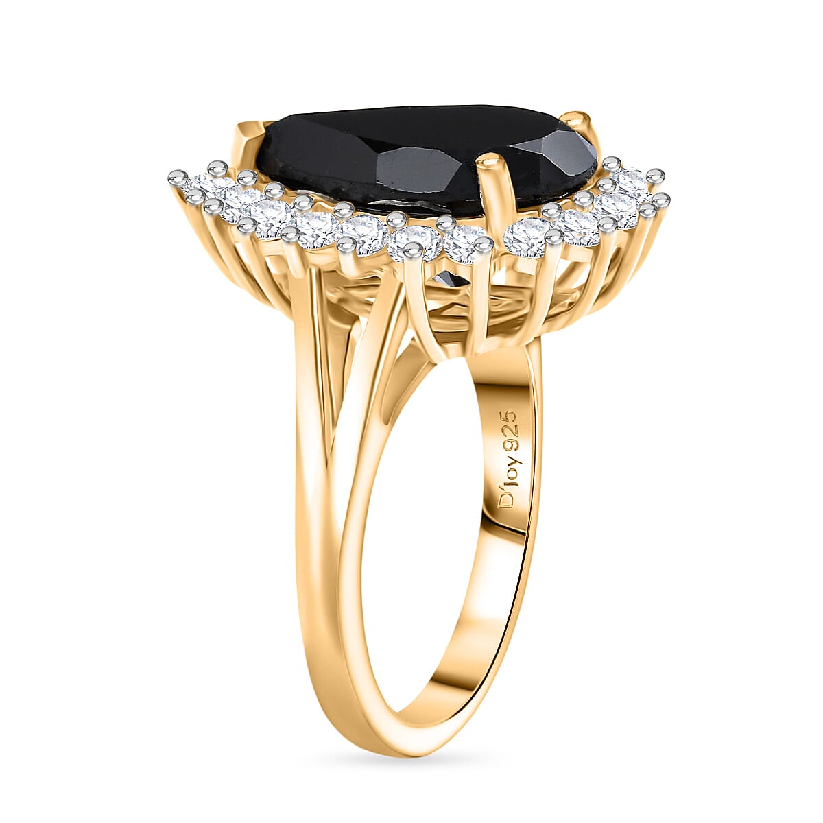 D'Joy Natural Thai Black Spinel & White Zircon Ring in 18K Yellow Gold Plated Sterling Silver 7.52 Ct.