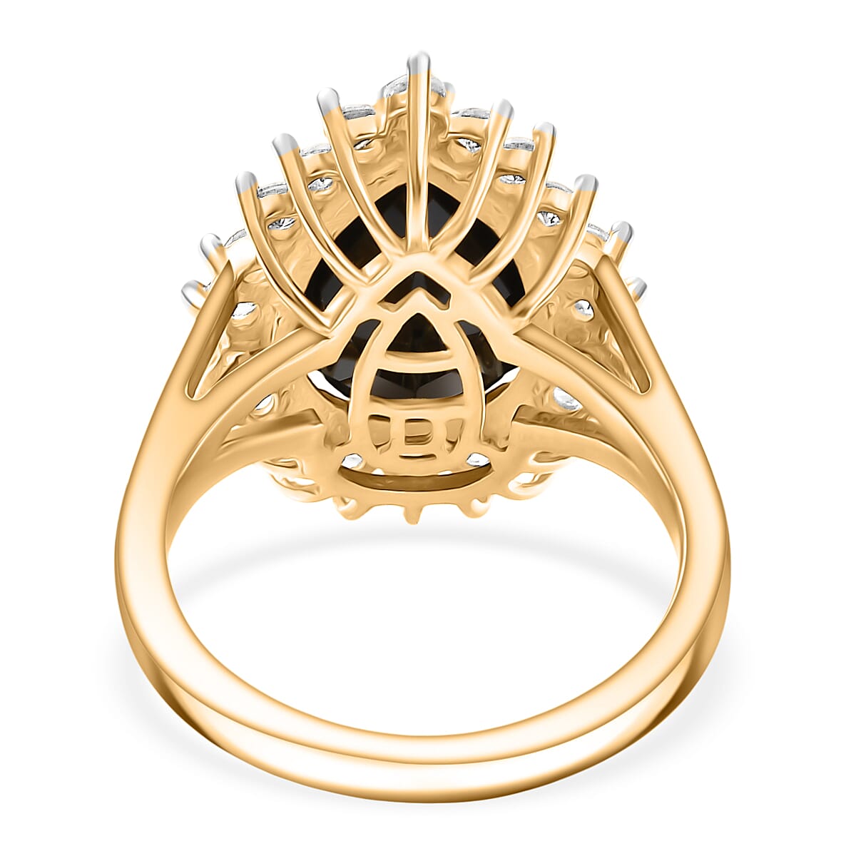 D'Joy Natural Thai Black Spinel & White Zircon Ring in 18K Yellow Gold Plated Sterling Silver 7.52 Ct.