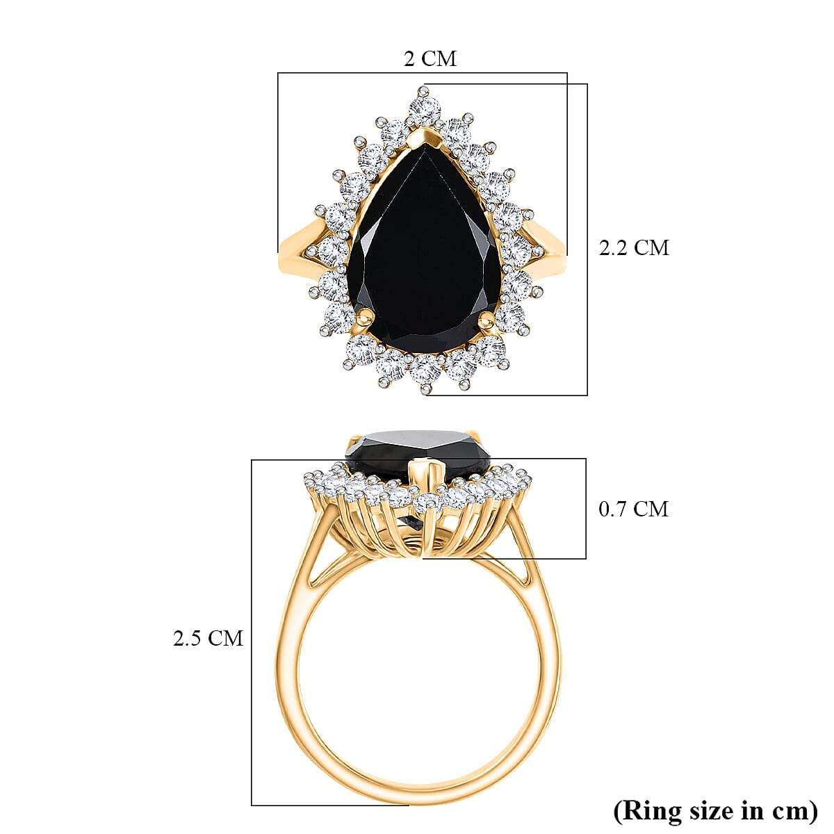 D'Joy Natural Thai Black Spinel & White Zircon Ring in 18K Yellow Gold Plated Sterling Silver 7.52 Ct.