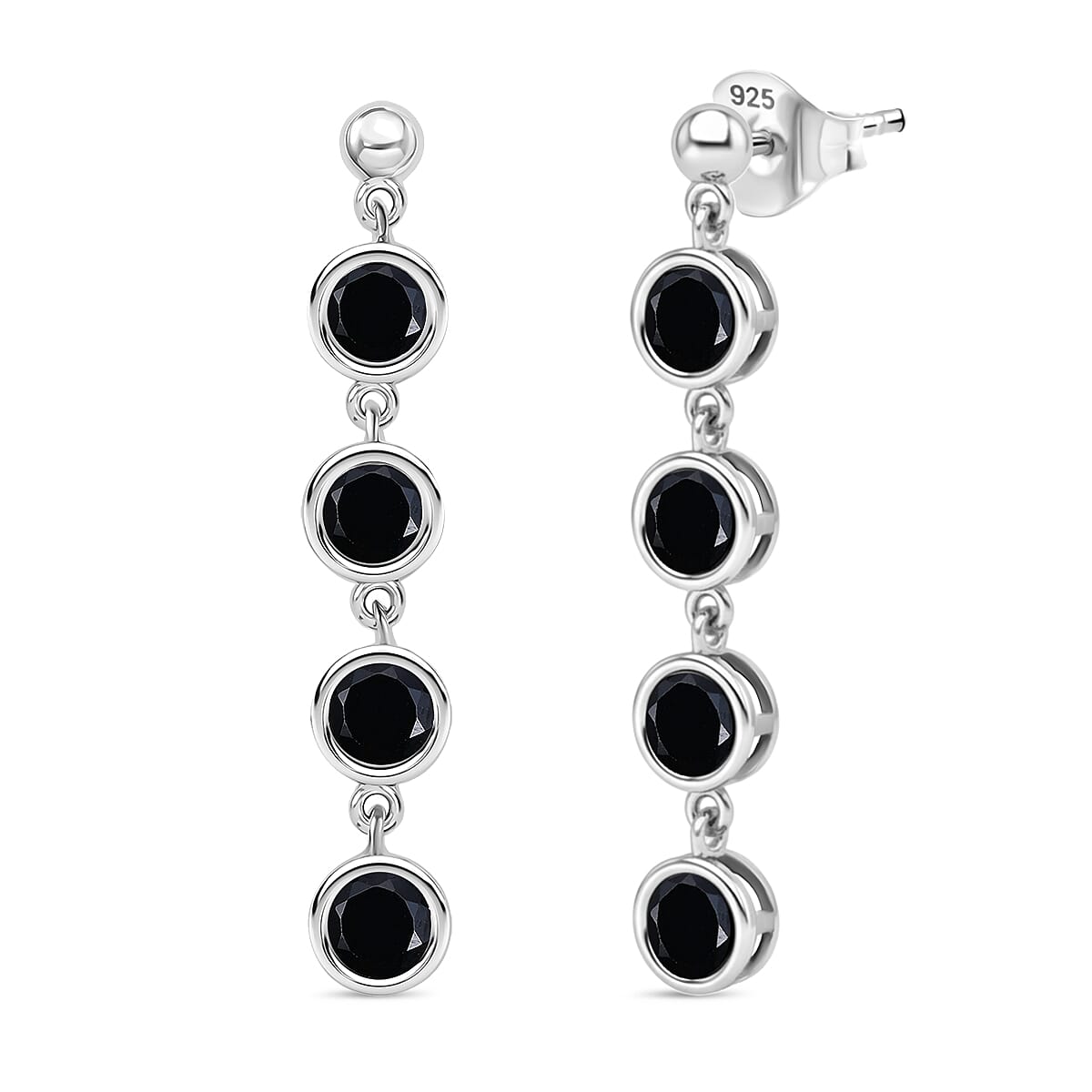 D'Joy Natural Thai Black Spinel Dangling Earring in Platinum Overlay Sterling Silver 4.60 Ct.