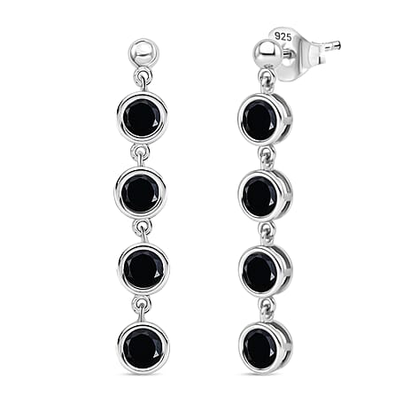 D'Joy Natural Thai Black Spinel Dangling Earring in Platinum Overlay Sterling Silver 4.60 Ct.