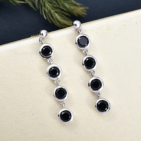 D'Joy Natural Thai Black Spinel Dangling Earring in Platinum Overlay Sterling Silver 4.60 Ct.
