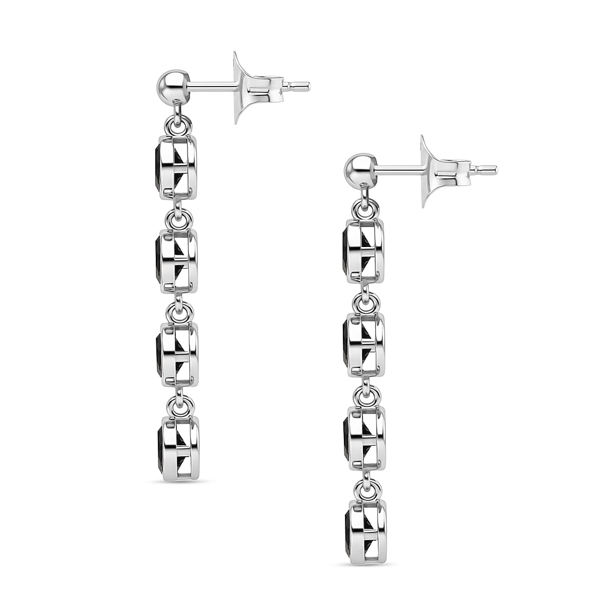 D'Joy Natural Thai Black Spinel Dangling Earring in Platinum Overlay Sterling Silver 4.60 Ct.