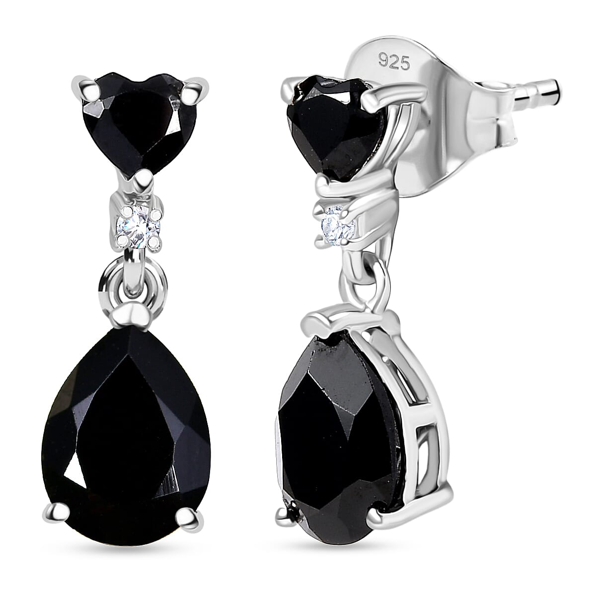 D'Joy Natural Thai Black Spinel & White Zircon Dangling Earring in Platinum Overlay Sterling Silver 4.84 Ct.