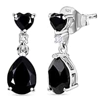 D'Joy Natural Thai Black Spinel & White Zircon Dangling Earring in Platinum Overlay Sterling Silver 4.84 Ct.