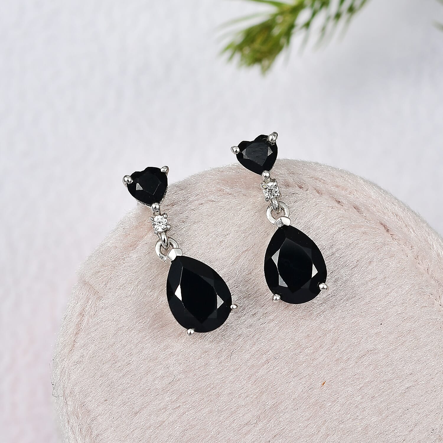 D'Joy Natural Thai Black Spinel & White Zircon Dangling Earring in Platinum Overlay Sterling Silver 4.84 Ct.