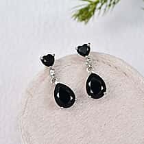 D'Joy Natural Thai Black Spinel & White Zircon Dangling Earring in Platinum Overlay Sterling Silver 4.84 Ct.