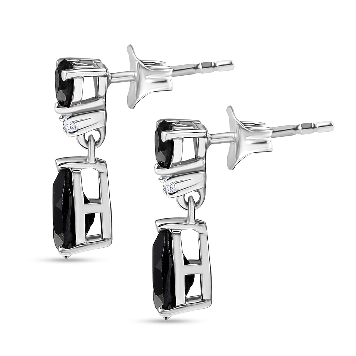 D'Joy Natural Thai Black Spinel & White Zircon Dangling Earring in Platinum Overlay Sterling Silver 4.84 Ct.