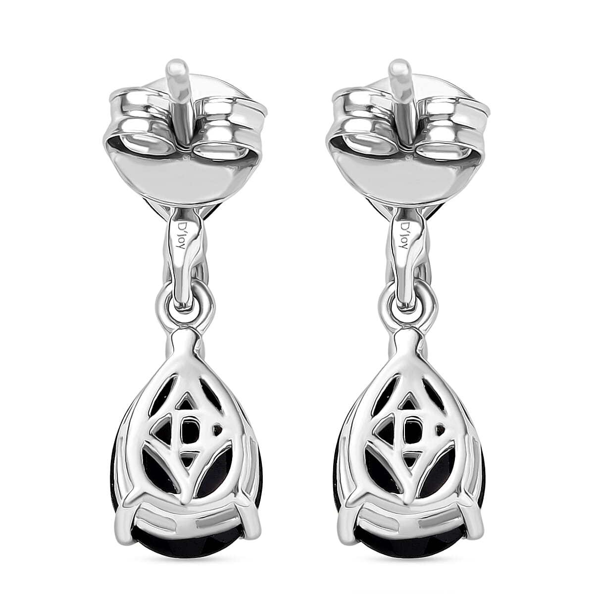 D'Joy Natural Thai Black Spinel & White Zircon Dangling Earring in Platinum Overlay Sterling Silver 4.84 Ct.